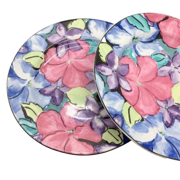 2 Vitromaster 7.75" Salad/Dessert Plates Stoneware 1993 Morning Glory Pattern - Picture 1 of 5
